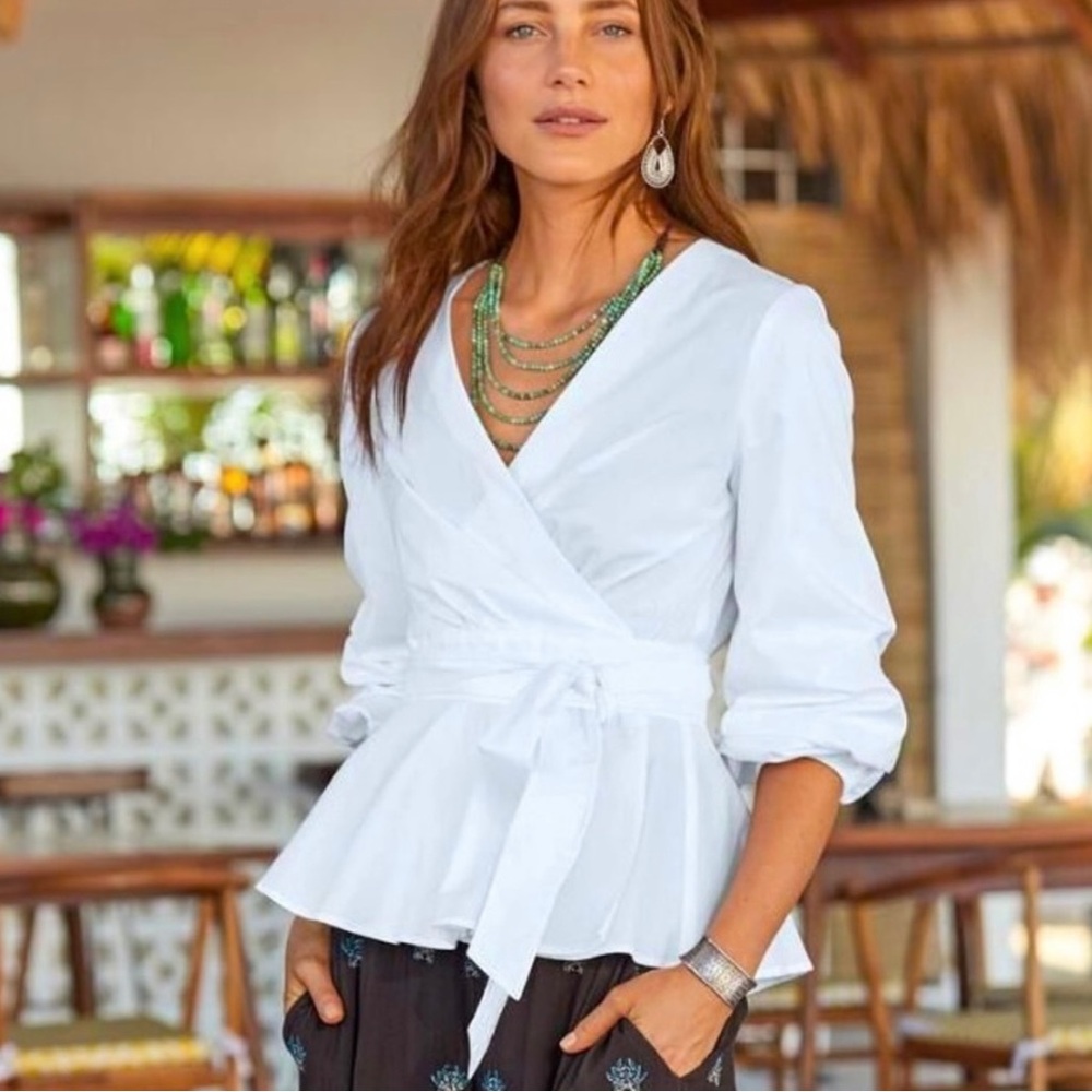 Sundance White Wrap Blouse - size small